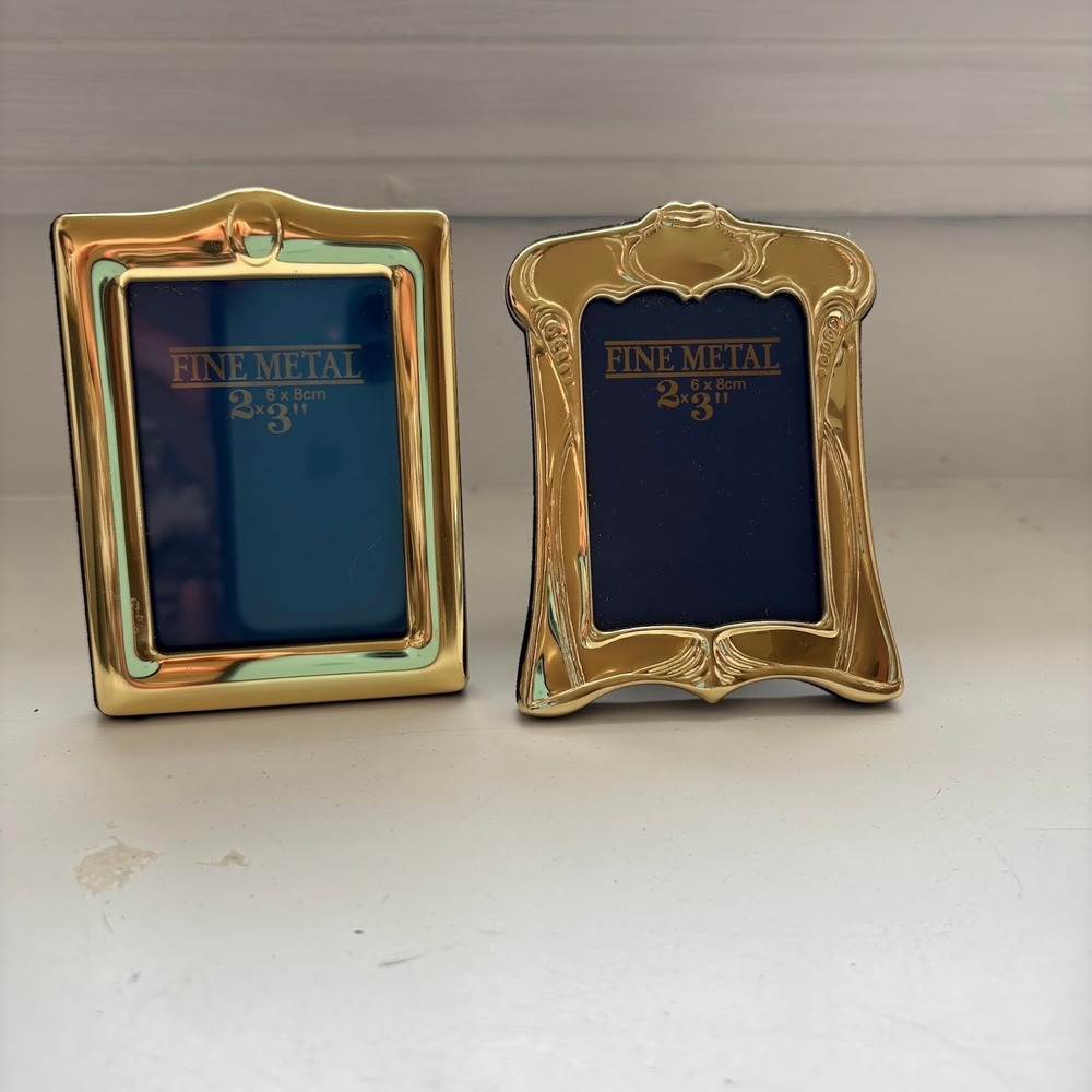 Vintage Gold Fine Metal 2x3 Picture Frames Set of 2 Ornate Art Nouveau Luxury
